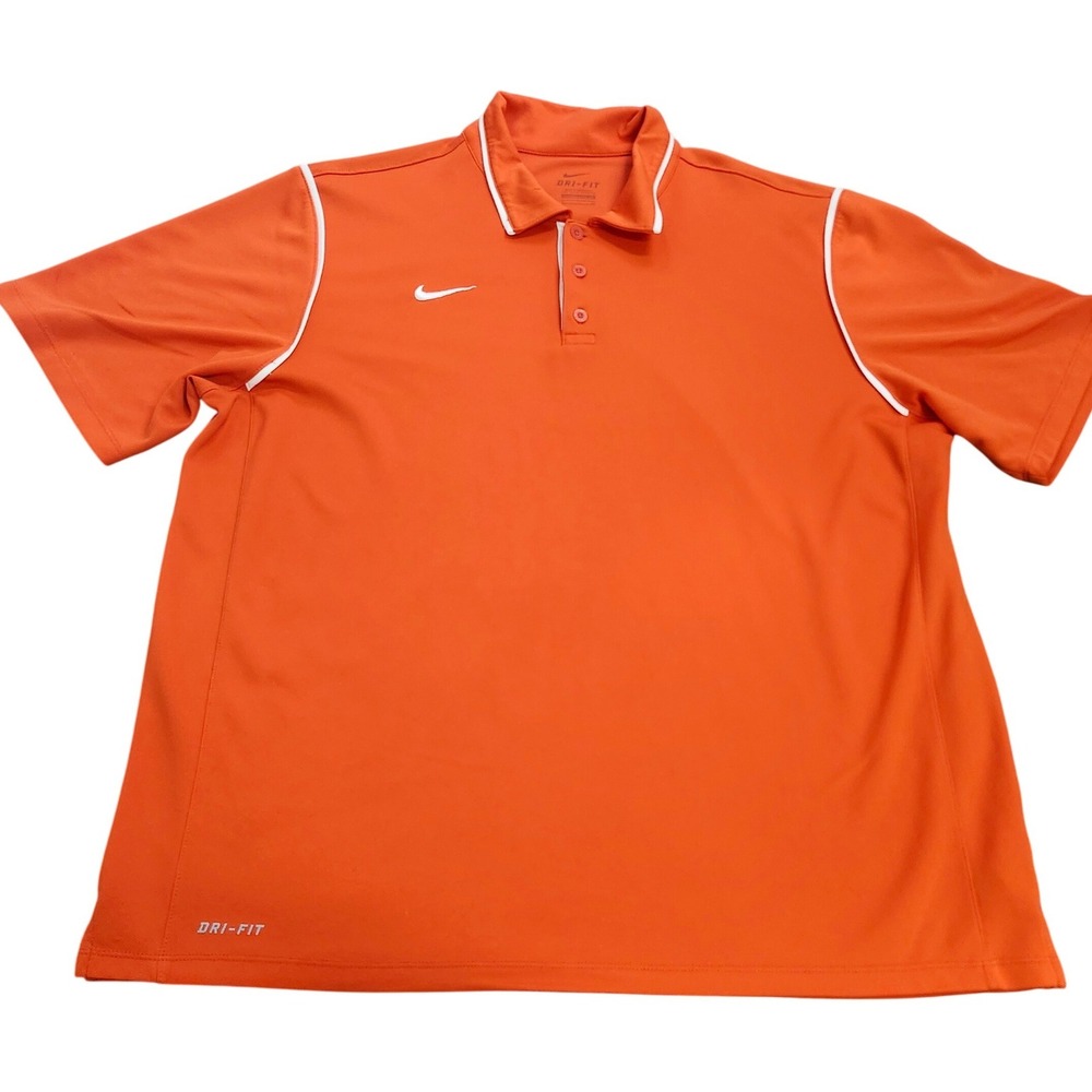 Nike Mens Dri-FIT Polo Shirt XL Orange White Piping Short Sleeve Golf Top 10989